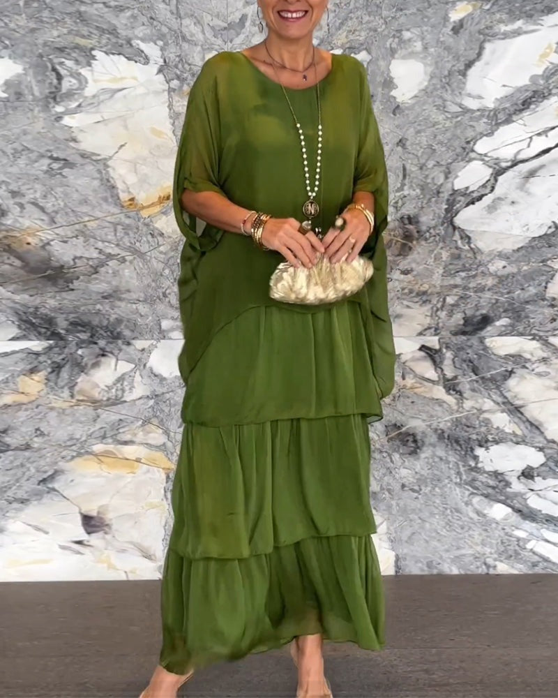 Dobrosława - Elegancka wielowarstwowa długa sukienka bufiasta w stylu retro