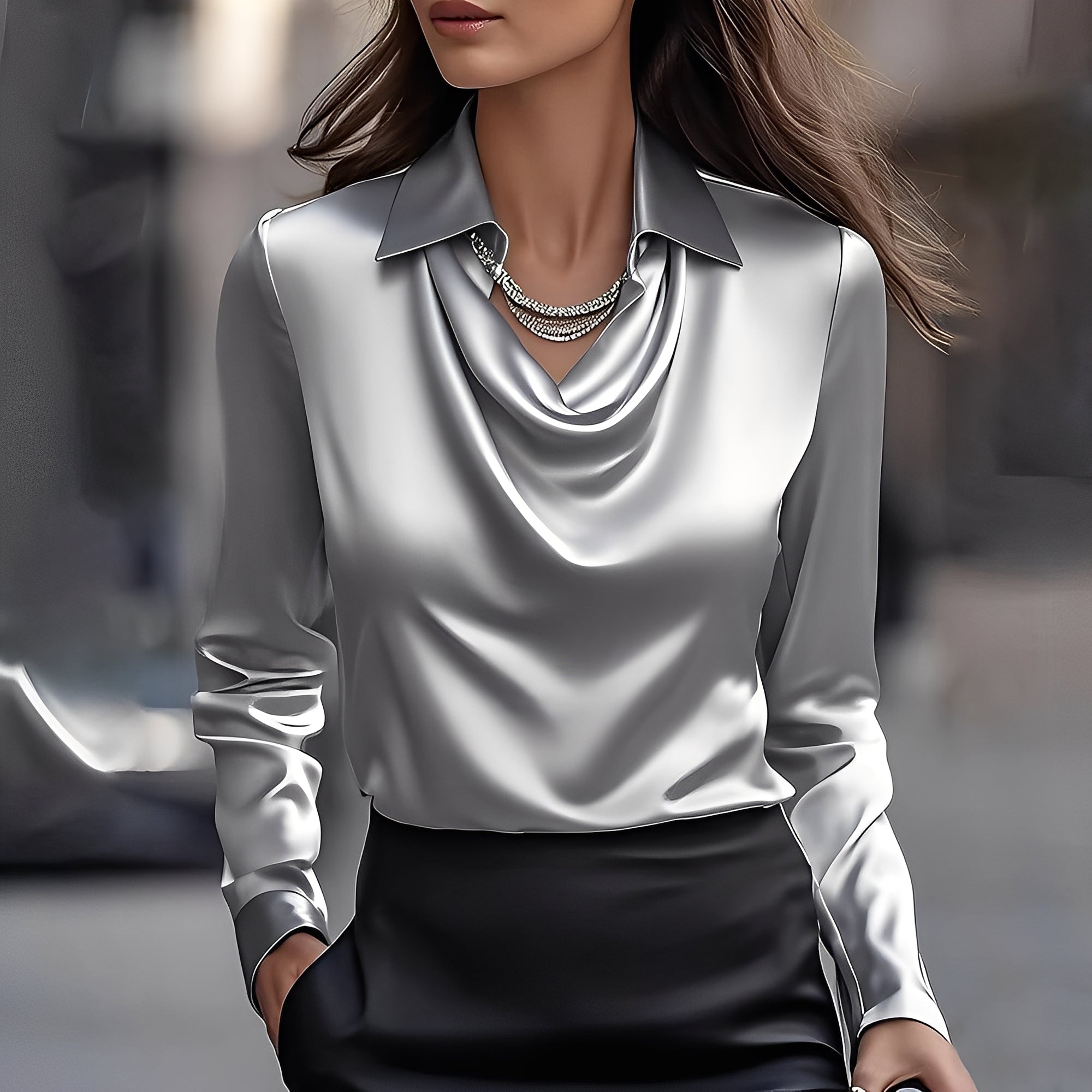 Laurentine - Bluzka elegancka z długimi rękawami dla kobiet